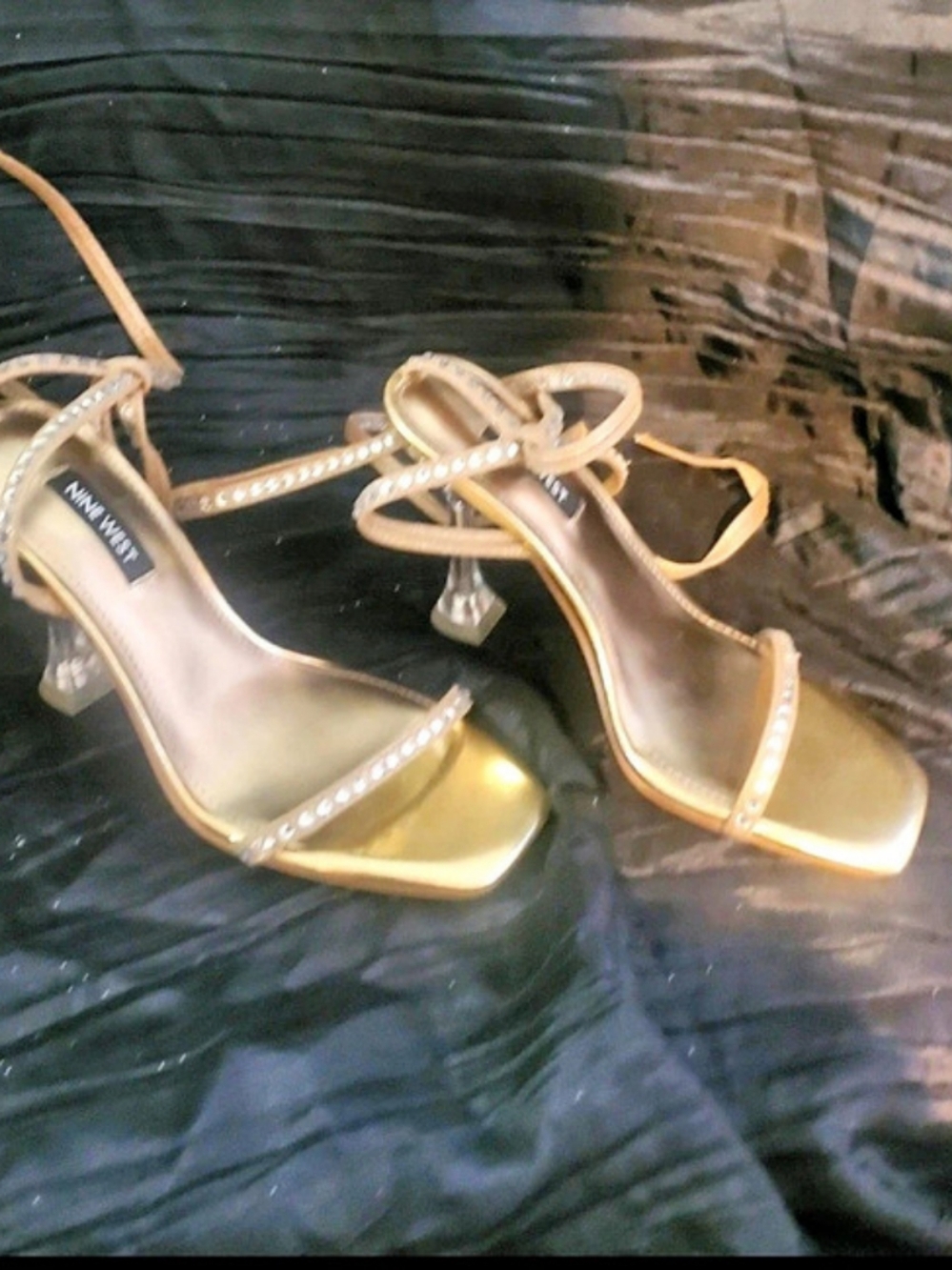 Nine West Strappy Gold Heels Like New
